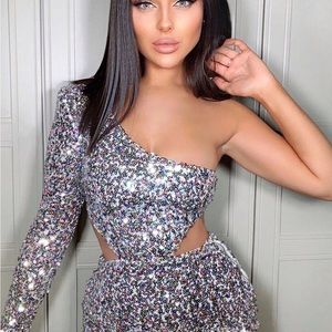 Fashion Nova Sequined one shoulder mini dress